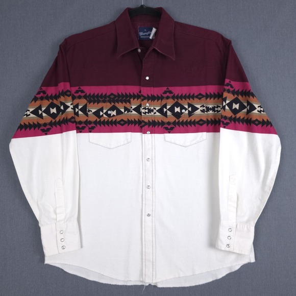 Wrangler Western Pearl Snap Shirt Mens XL Southwestern Aztec Cowboy Rodeo